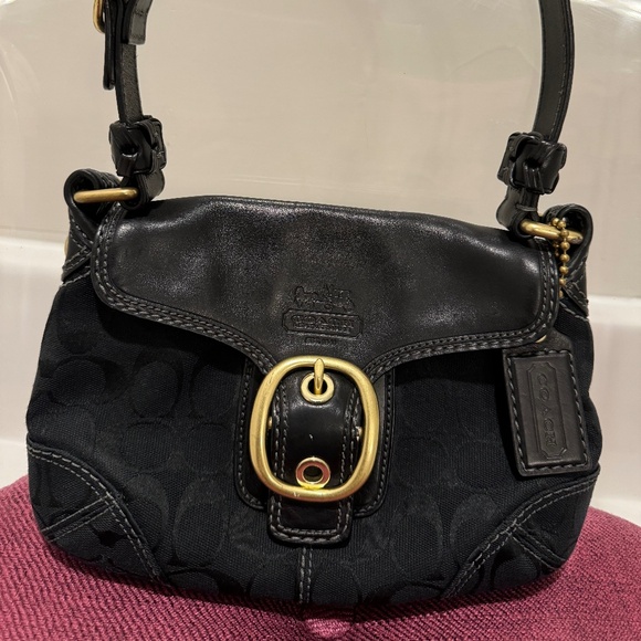 Vintage. Black Leather and Signature Canvas Small Bleeker - Picture 1 of 4
